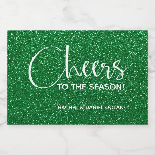 Cheers Faux Green GLITTER-kerstmini Sparkling Wijnetiket (Enkel label)