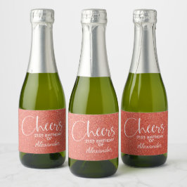 Cheers Faux Oranje GLITTER Birthday Mini Sparkling Wijnetiket