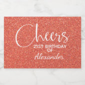 Cheers Faux Oranje GLITTER Birthday Mini Sparkling Wijnetiket (Enkel label)