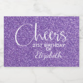 Cheers Faux Paarse GLITTER Birthday Mini Sparkling Wijnetiket (Enkel label)