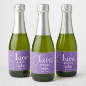 Cheers Faux PAARSE GLITTER Wedding Mini Sparkling Wijnetiket (Flessen)
