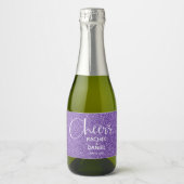 Cheers Faux PAARSE GLITTER Wedding Mini Sparkling Wijnetiket (Voorkant)