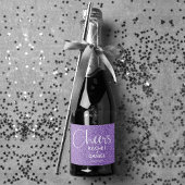 Cheers Faux PAARSE GLITTER Wedding Mini Sparkling Wijnetiket