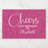 Cheers Faux Pink GLITTER Birthday Mini Sparkling Wijnetiket (Enkel label)
