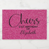 Cheers Faux Pink GLITTER Birthday Mini Sparkling Wijnetiket (Enkel label)