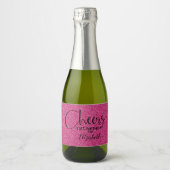 Cheers Faux Pink GLITTER Birthday Mini Sparkling Wijnetiket (Voorkant)