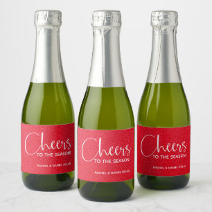 Cheers Faux RED GLITTER-kerstmini Sparkling Wijnetiket