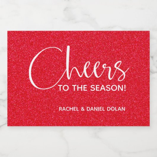 Cheers Faux RED GLITTER-kerstmini Sparkling Wijnetiket (Enkel label)