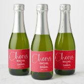 Cheers Faux RED GLITTER Wedding Mini Sparkling Wijnetiket (Flessen)