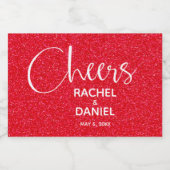 Cheers Faux RED GLITTER Wedding Mini Sparkling Wijnetiket (Enkel label)