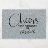 Cheers Faux Silver GLITTER Birthday Mini Sparkling Wijnetiket (Enkel label)