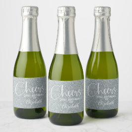 Cheers Faux Silver GLITTER Birthday Mini Sparkling Wijnetiket