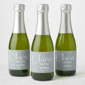 Cheers Faux SILVER GLITTER Wedding Mini Sparkling Wijnetiket (Flessen)