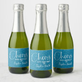 Cheers Faux Turquoise GLITTER Birthday Mini Sparkling Wijnetiket (Flessen)