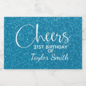 Cheers Faux Turquoise GLITTER Birthday Mini Sparkling Wijnetiket (Enkel label)