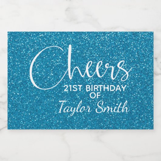 Cheers Faux Turquoise GLITTER Birthday Mini Sparkling Wijnetiket (Enkel label)