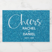 Cheers Faux TURQUOISE GLITTER Wedding Mini Sparkling Wijnetiket (Enkel label)