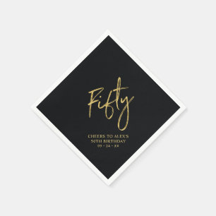 Cheers Fifty Moderne Zwarte 50ste Verjaardagsfe Servet