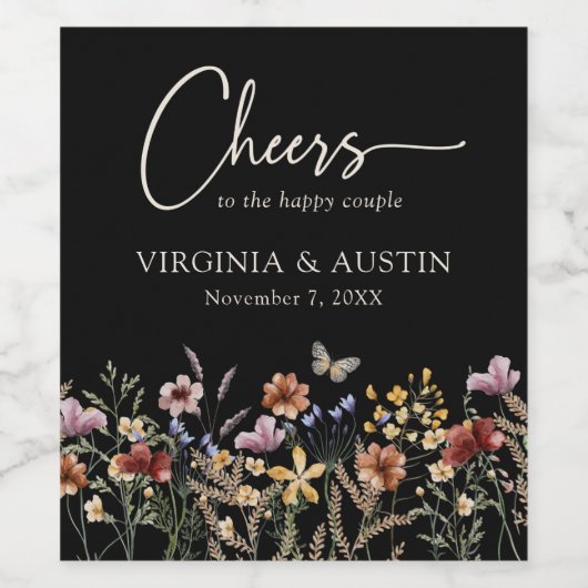 Cheers Floral Wedding Wijn Etiket (Enkel label)