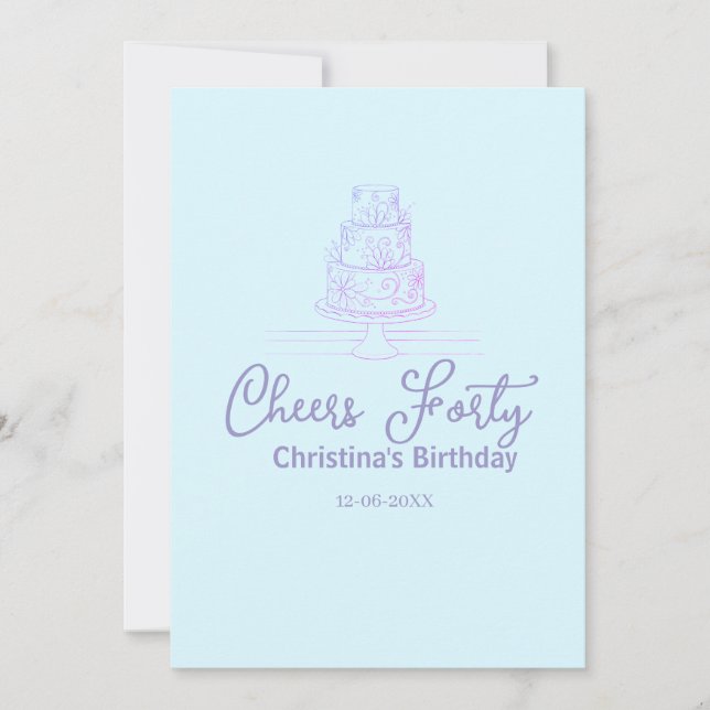 Cheers forty happy birthday cake blue purple name  (Voorkant)