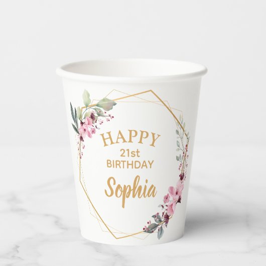 Cheers! Gelukkige 21e verjaardag Party Papieren be Papieren Bekers (Voorkant)