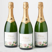 CHEERS | Geometrisch goud & blush bloemenbruiloft Sparkling Wijnetiket (Flessen)