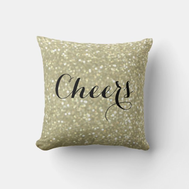 Cheers Glittery Gold Pillow Kussen (Voorkant)
