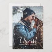 Cheers | Glitz Faux Glitter Foto Overlay Nieuwjaar Feestdagenkaart (Voorkant)