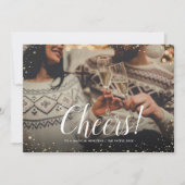 Cheers | Glitz Faux Glitter Foto Overlay Nieuwjaar Feestdagenkaart (Voorkant)
