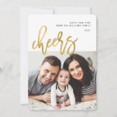 Cheers | Gold Calligraphy Photo New Years Card Feestdagenkaart (Voorkant)
