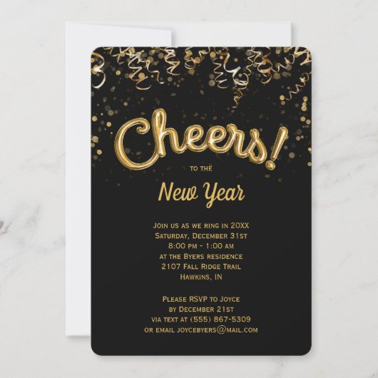 Cheers! Gold Foil Ballon Nieuwjaarsavond Kaart (Voorkant)