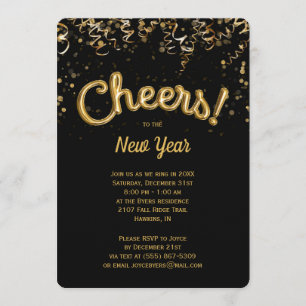 Cheers! Gold Foil Ballon Nieuwjaarsavond Kaart