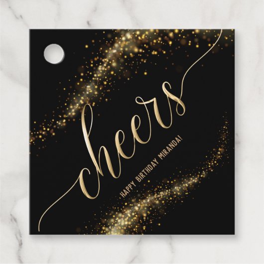 Cheers Gold Glitter Birthday  Bedankjes Labels (Voorkant)