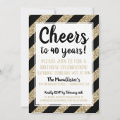Cheers! Gold Glitter Birthday Invitation Kaart (Voorkant)
