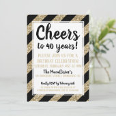 Cheers! Gold Glitter Birthday Invitation Kaart (Staand voorkant)