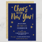 Cheers Gold Glitter Uitnodiging nieuwjaar oud (Voorkant / Achterkant)