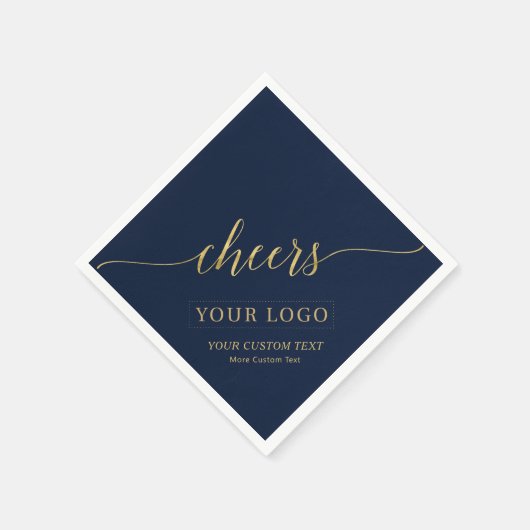 Cheers | Gold & Navy Business Logo Aangepaste teks Servet (Hoek)