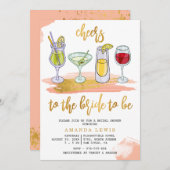 Cheers Gold Script Drink Blush Vrijgezellenfeest Kaart (Voorkant / Achterkant)