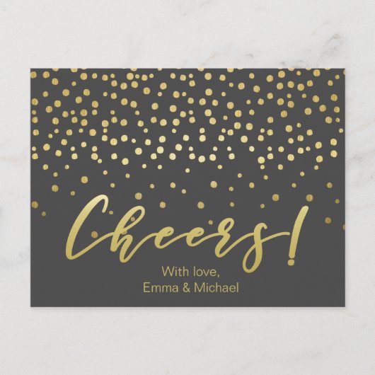 Cheers - Gold Script en Confetti Briefkaart (Voorkant)
