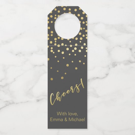 Cheers - Gold Script en Confetti Flessenhanger (Voorkant)