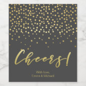 Cheers - Gold Script en Confetti Wijn Etiket (Enkel label)
