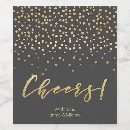 Cheers - Gold Script en Confetti Wijn Etiket (Enkel label)