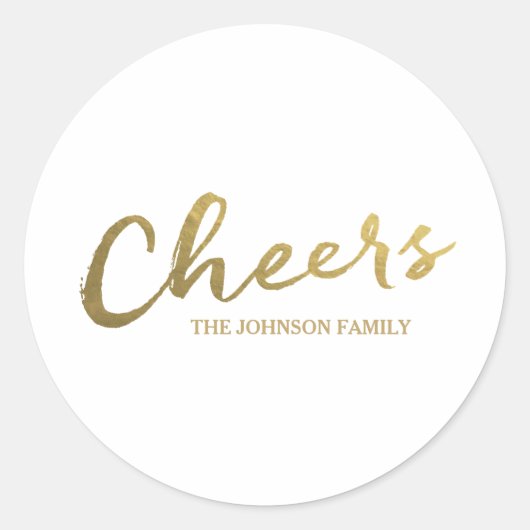 Cheers | Gold Script Vakantie Ronde Sticker (Voorkant)