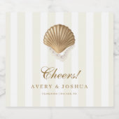 Cheers Gold Seashell Parels Kust Huwelijksgunst Sparkling Wijnetiket (Enkel label)