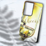 Cheers Golden Bokeh White Wine Glass Samsung Galaxy Hoesje<br><div class="desc">Dit chique telefoonhoesontwerp heeft een witte wijnglas en een gouden bokeh achtergrond. Personaliseer de tekst,  verwijder de tekst of bewerk de tekst met het ontwerpgereedschap om een stijl,  grootte of kleur te selecteren die u wilt.</div>