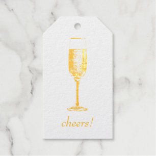 Cheers! Goud Champagne Glas Cadeaulabels