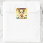 Cheers | Grappige dame met een tapbier Vierkante Sticker (Tas)
