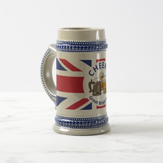 Cheers GREAT BRITAIN Custom Cartoon Union Jack Bierpul (Voorkant links)