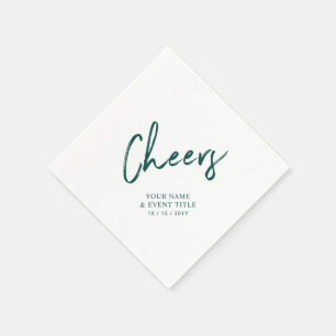 Cheers   Green Brush Lettering Custom Party Napkin Servet