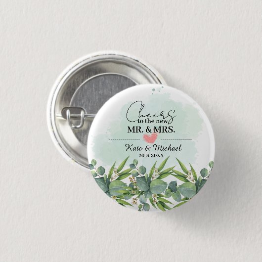 Cheers Greenery Eucalyptus Botanical Wedding Butt Ronde Button 3,2 Cm (Voorkant /achterkant)